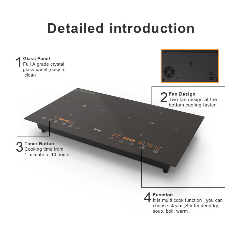AT-35F,  3500W built-in double burner induction hob
