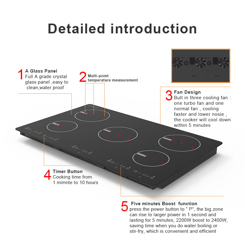 IH-590A, 5900W built-in five burner induction hob