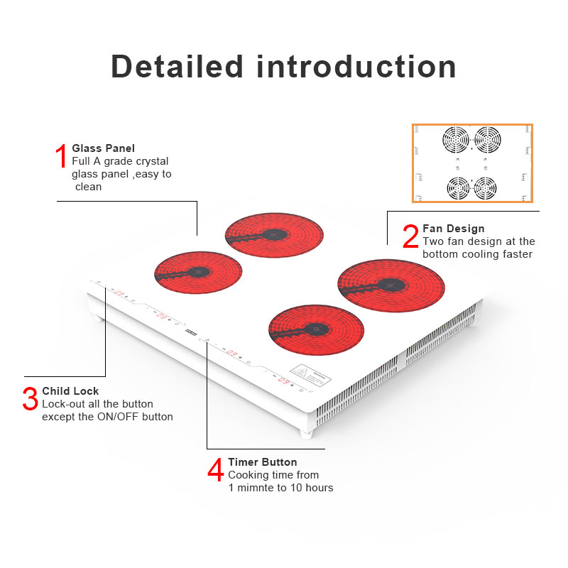 DTL-64A, 6400W built-in four burner infrared cooker