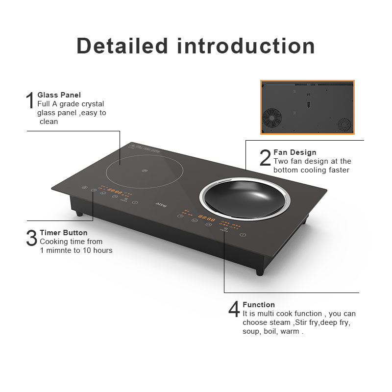 AT-35D, 3500W built-in double burner induction hob