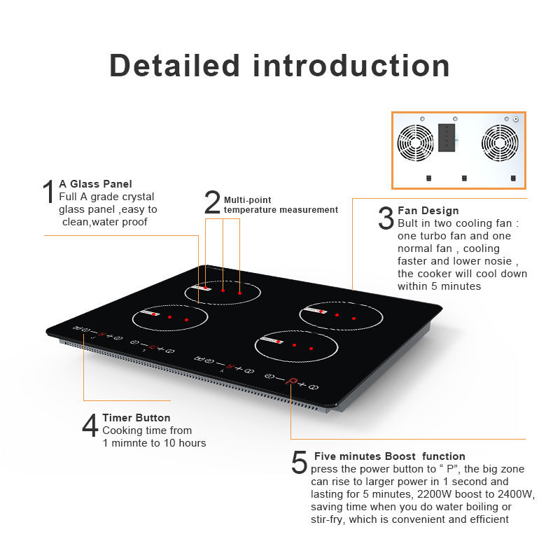 24 Inch Induction cooker IH-468A for Household, four burner Induction Hob with Boost function