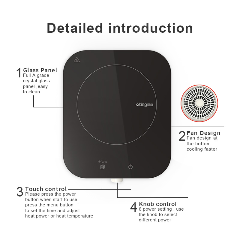 IH-F18C, 1800W/120V Induction Cooktop, touch and knob control induction hob