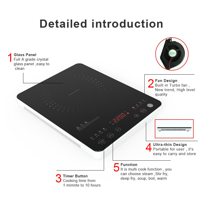 IH-CB22H, 2200W Induction cooktop, full touch sreen with colorful panel induction hob