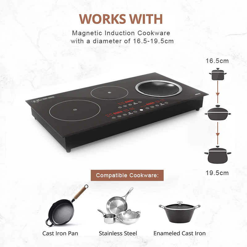 AT-35A, 3500W built-in three burner induction hob