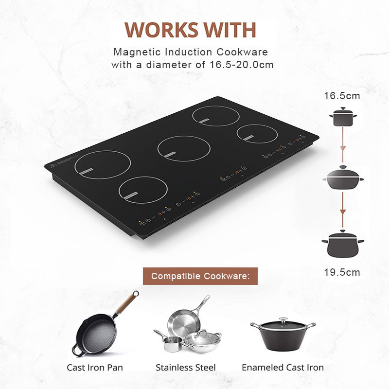 IH-590A, 5900W built-in five burner induction hob