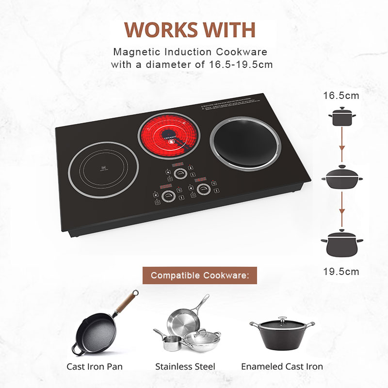 AT-999, 3400W built-in three burner induction hob