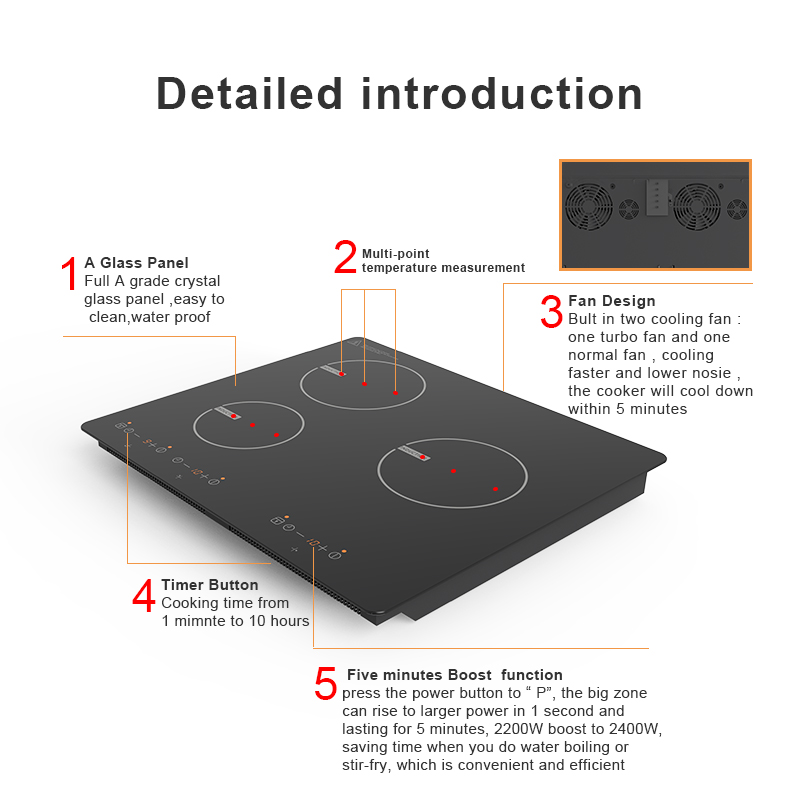 IH-356A, 5600W built-in three burner induction hob