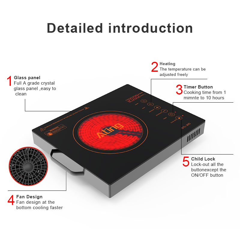 DTL-20C, 2000W infrared cooker with touch control