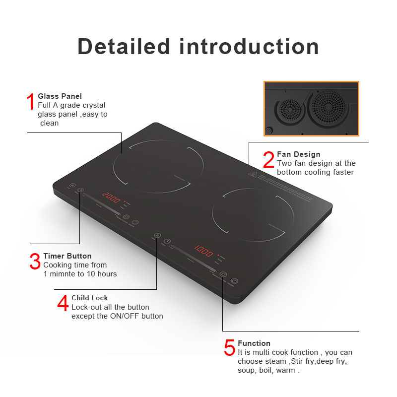 IH-230C, 3000W double burner induction hob with Slide control