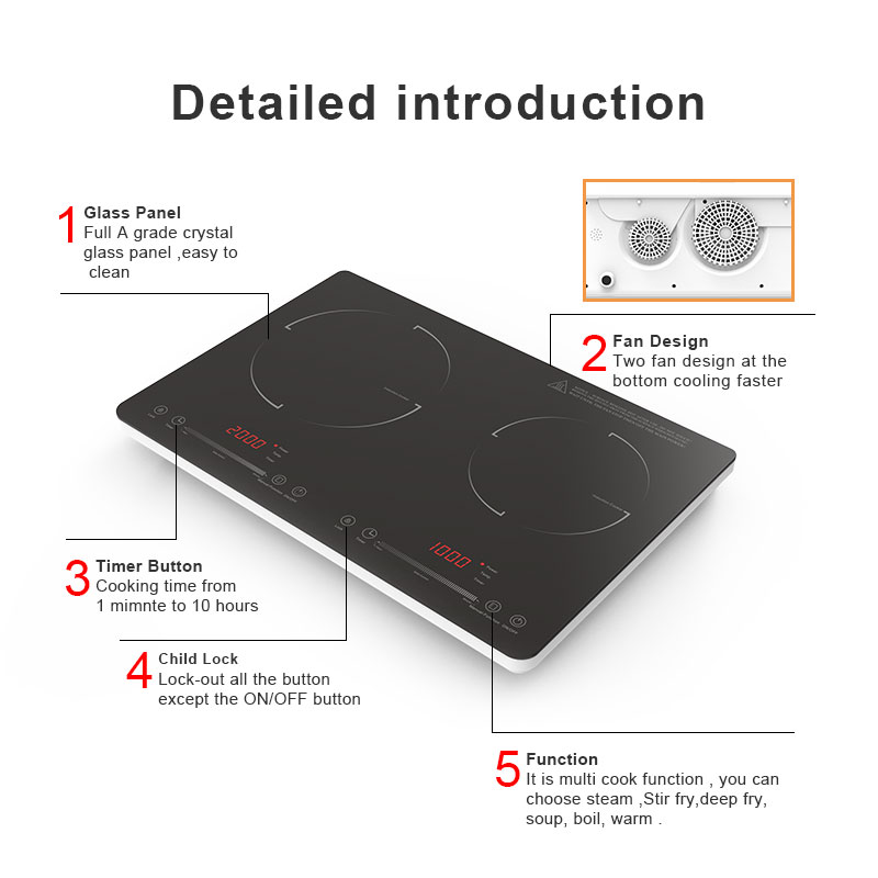 IH-230C, 3000W double burner induction hob with Slide control