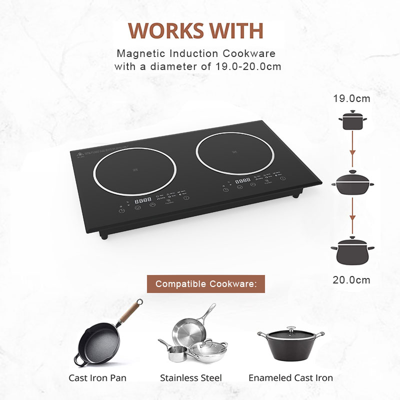 AT-35C,  3500W built-in double burner induction hob