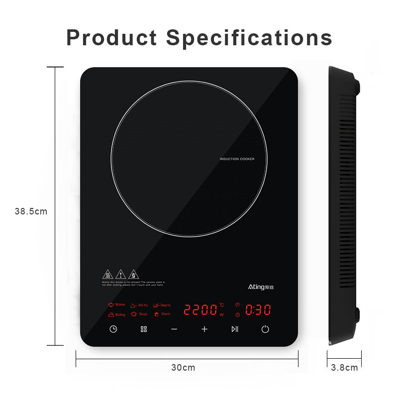 IH-CB22-NB, 2200W Induction cooktop, full touch sreen with colorful panel induction hob