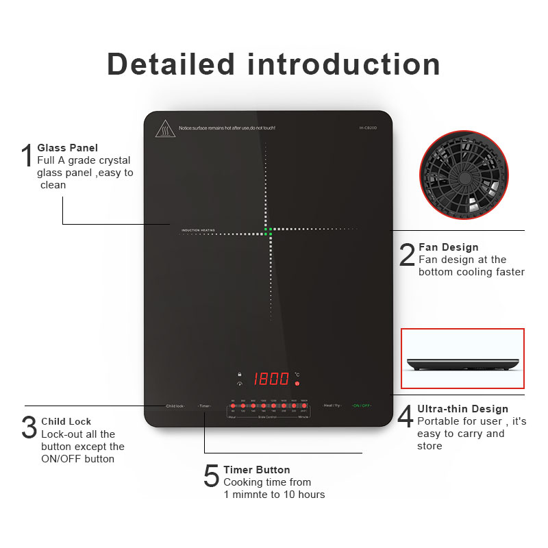 IH-CB20D, 2000W Induction cooktop with slide control