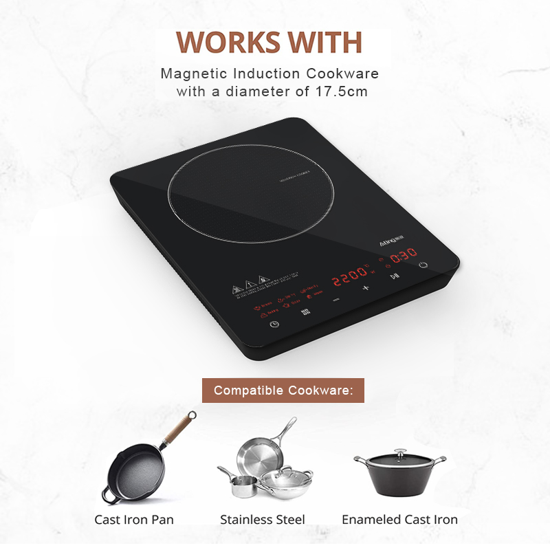 IH-CB22-NB, 2200W Induction cooktop, full touch sreen with colorful panel induction hob