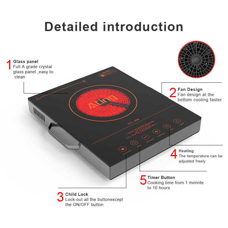 DTL-20B, 2000W infrared cooker with touch control