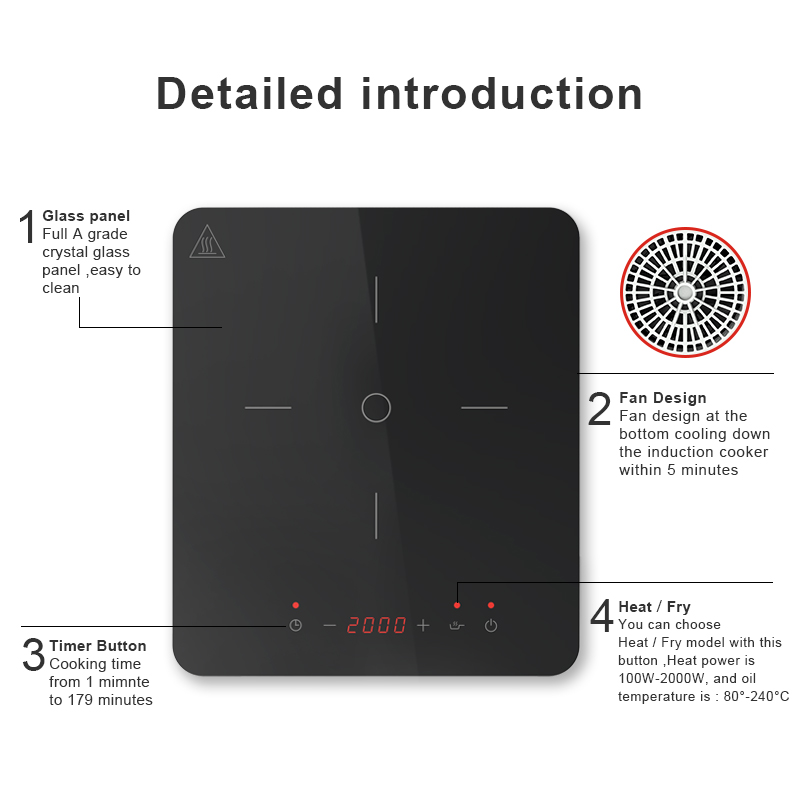 IH-F20A, 2000W Induction Cooker with full touch screen, big power Induction Hob