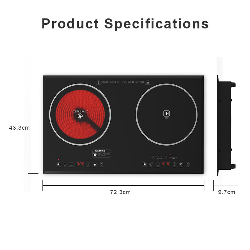 DTIH-30A,  3500W built-in double burner induction hob