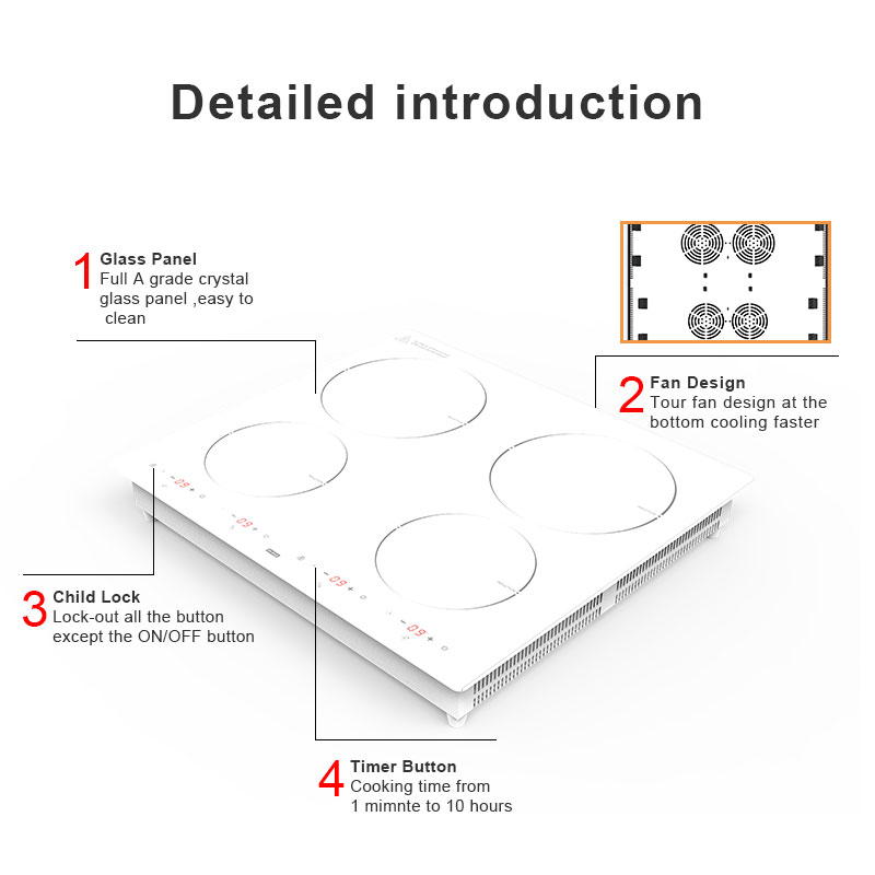 IH-64A, 6400W built-in four burner induction hob