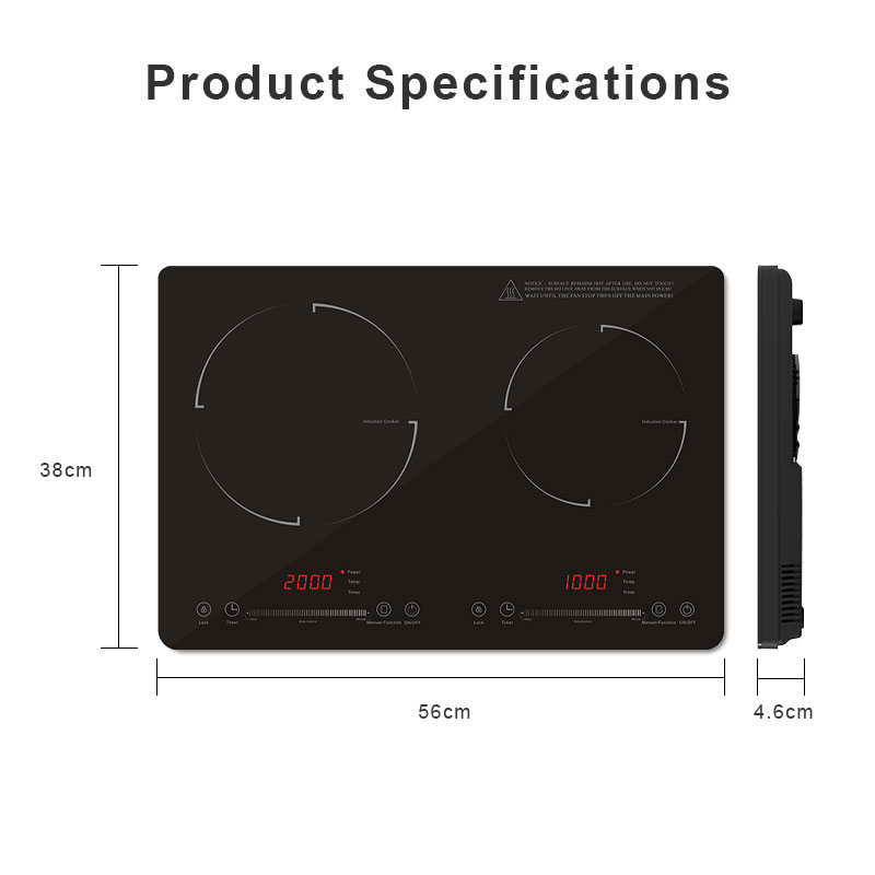 IH-230C, 3000W double burner induction hob with Slide control