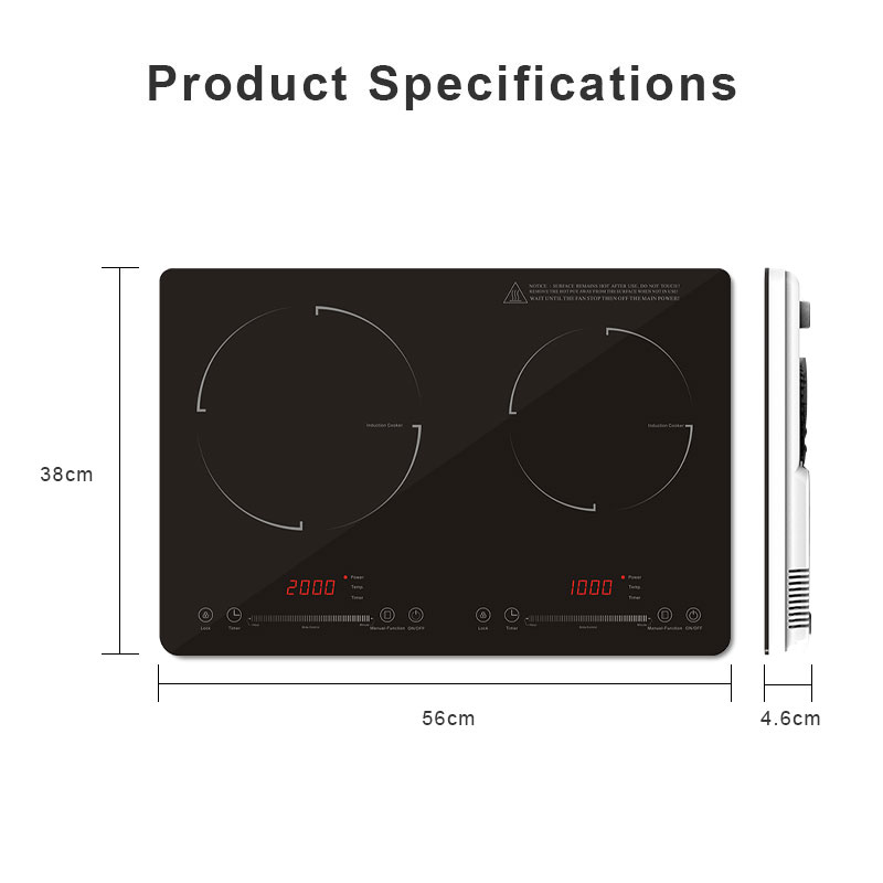 IH-230C, 3000W double burner induction hob with Slide control