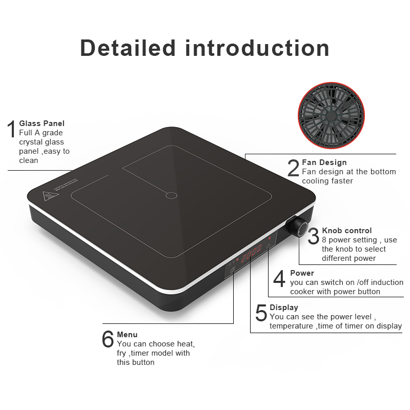 IH-S20M-SM, 2000W induction cooker, touch and knob control induction hob