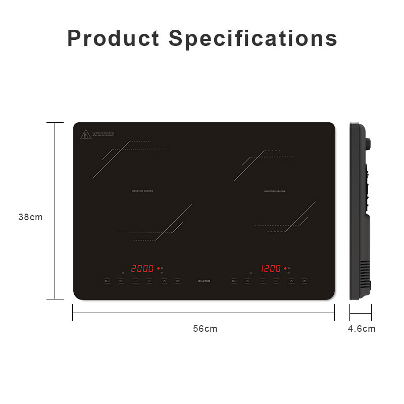 IH-230B, 3000W double burner induction hob, portable double burner induction cooktop