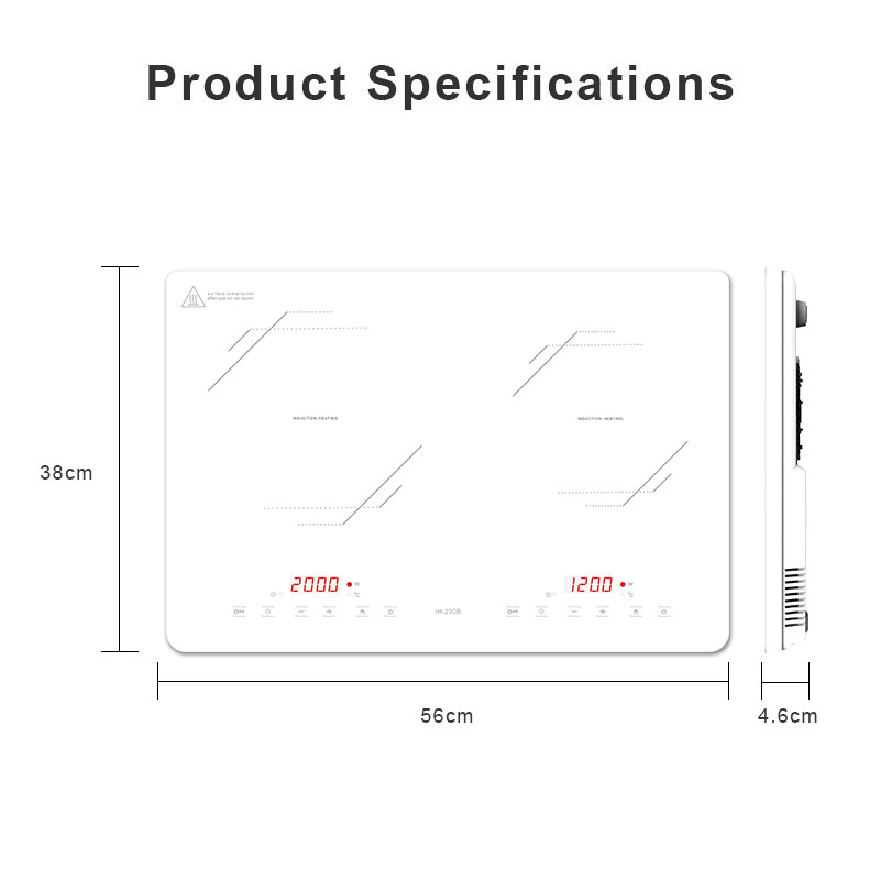 IH-230B, 3000W double burner induction hob, portable double burner induction cooktop