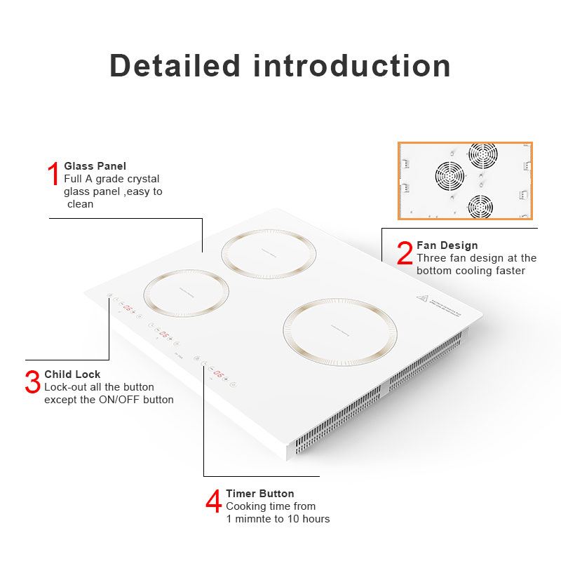 IH-54A, 5400W built-in three burner induction hob