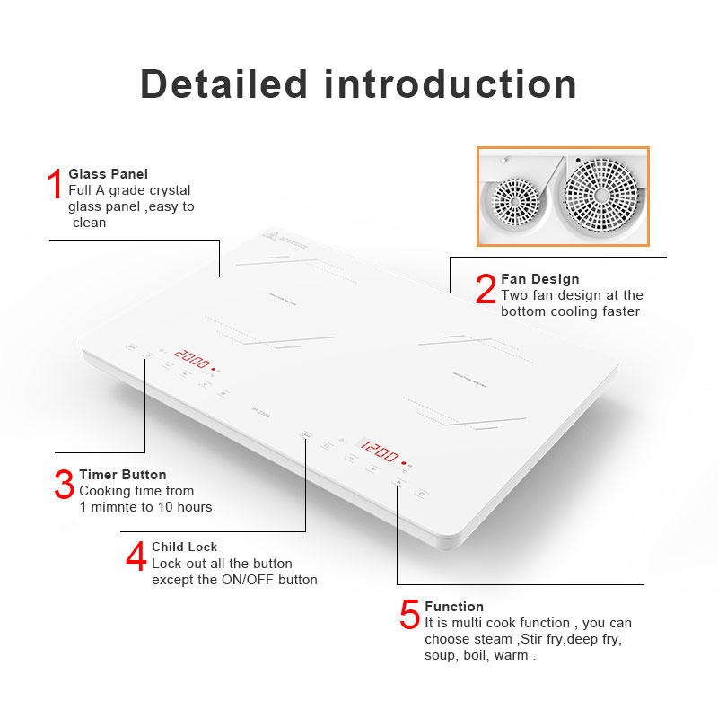 IH-230B, 3000W double burner induction hob, portable double burner induction cooktop