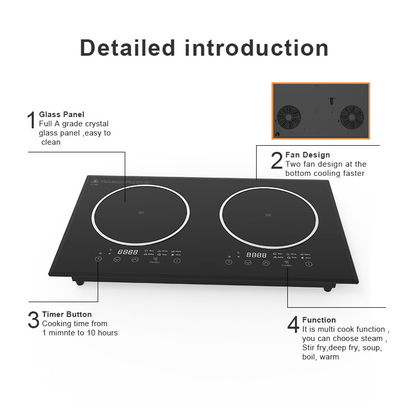 AT-35C,  3500W built-in double burner induction hob
