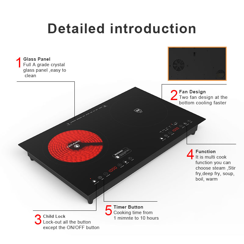 DTIH-30A,  3500W built-in double burner induction hob