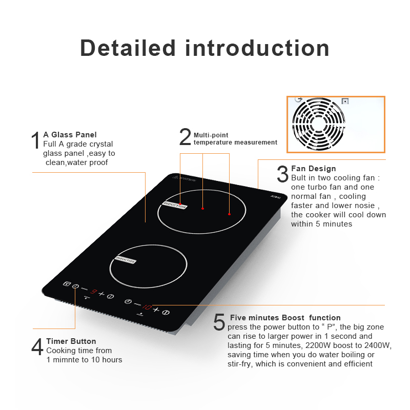 IH-234A, double burner 3400W Induction Cooker, built-in Induction Hob